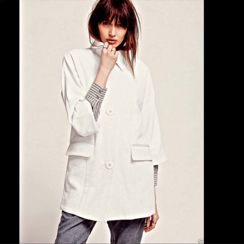 Free People White Textured Vegan Leather Button Down Car Coat S